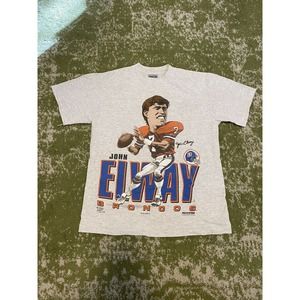 Vintage John Elway Characature Broncos Gray Short Sleeve Cotton T Shirt M NFL